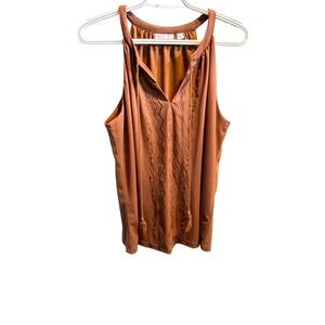 NEW YORK & COMPANY Women's Rust Orange Tassels V-Neck Tank Top Size M